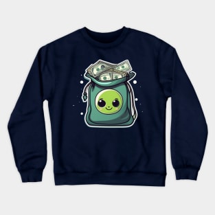 Cute alien on bag full of money Crewneck Sweatshirt